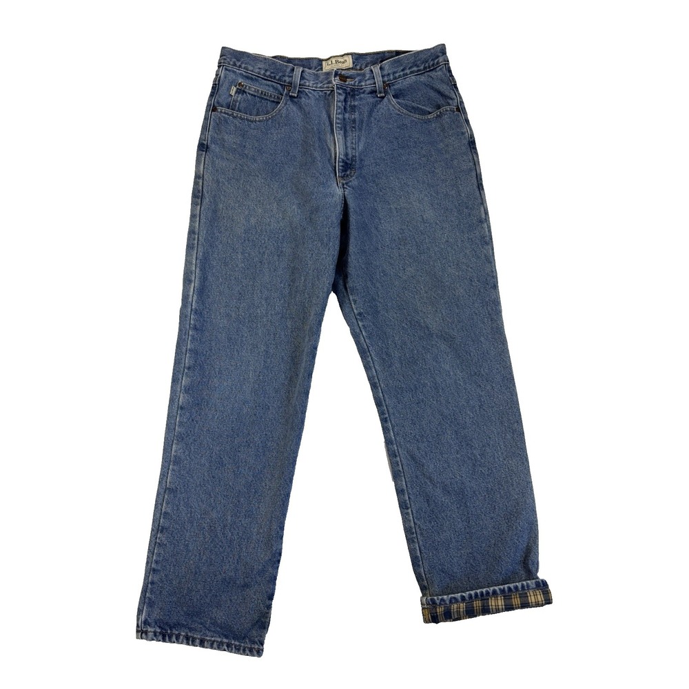 LL Bean Men's 34X29 Classic Fit Flannel Lined‎ Blue Jeans Workwear Outdoors Warm